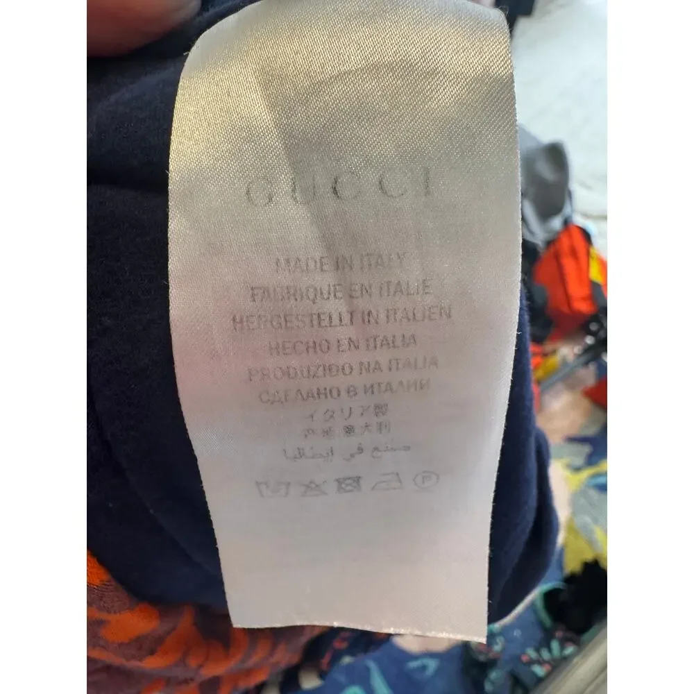 Gucci GG Velour Jogger Pants Size L Navy Orange Monogram Waffle Knit Sweatpants